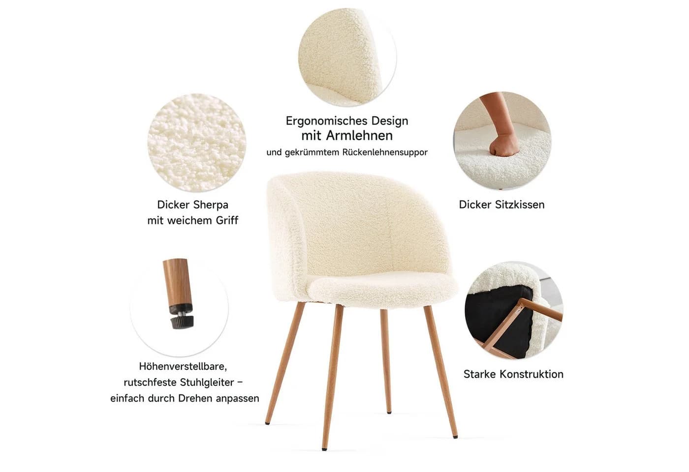 NORDICANA Essgruppe 5-tlg. runder Esstisch mit Stühlen Beige/Braun - Bild 5