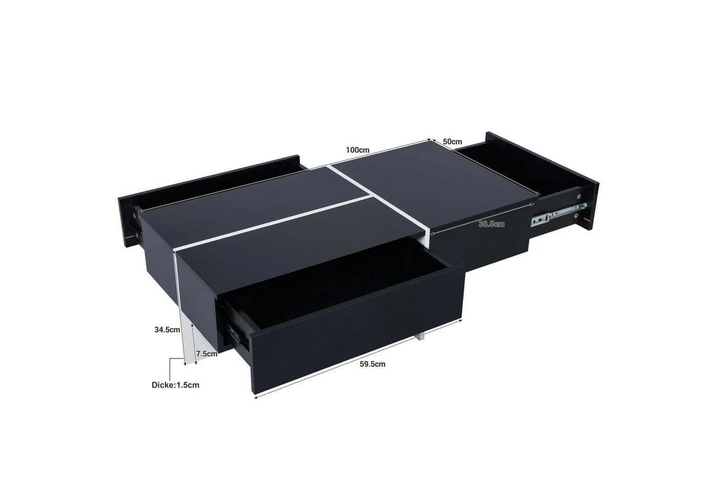 Ulife Couchtisch mit LED-Beleuchtung und Schubladen Schwarz/Weiß Hochglanz
