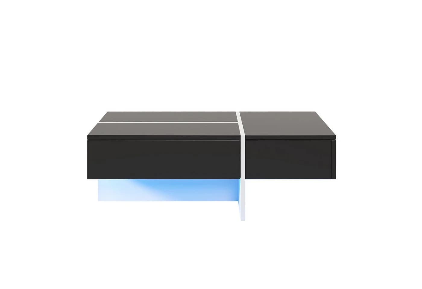 Ulife Couchtisch mit LED-Beleuchtung und Schubladen Schwarz/Weiß Hochglanz - Bild 3