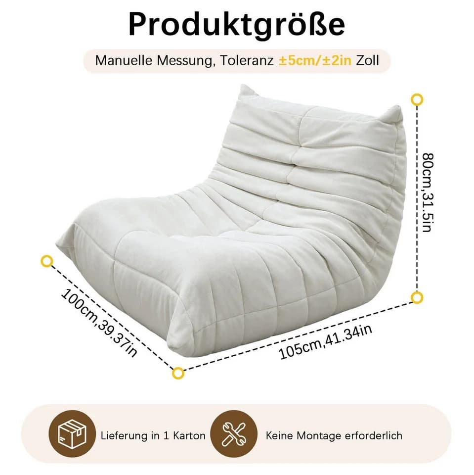 VUZINIC Sitzsack Beige Memory-Schaum Bodensofa - Bild 3