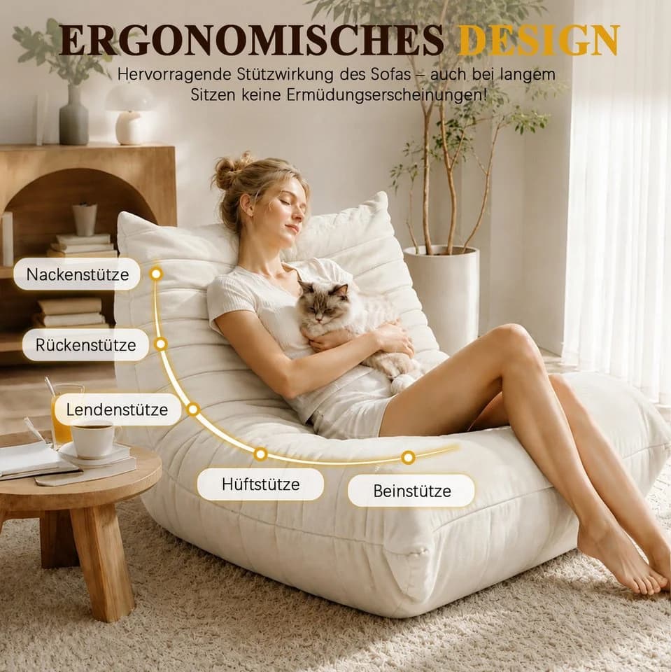 VUZINIC Sitzsack Beige Memory-Schaum Bodensofa - Bild 4
