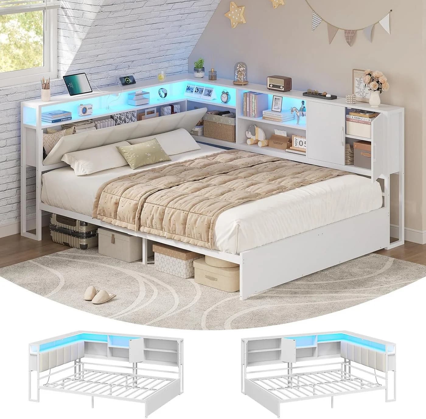 KIMENICH Polsterbett 140x200 cm Weiß mit LED, USB & Stauraum - Bild 2