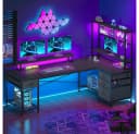 Klyvvo Gaming Schreibtisch L-Form Schwarz mit Schubladen & LED Bild 2
