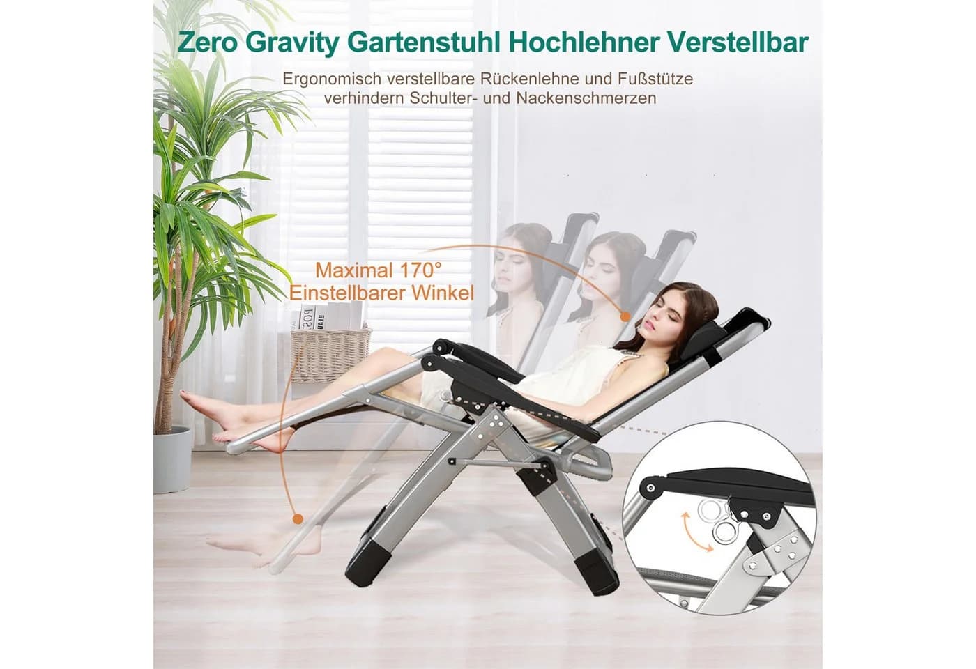Meulbaty Klappstuhl Zero Gravity mit Polster & Seitentasche - Bild 4