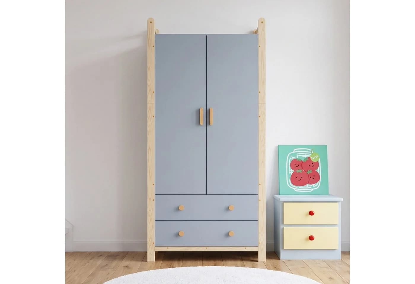 Ulife Kleiderschrank 2-türig Blau/Weiß Kiefernholz Spanplatte - Bild 2