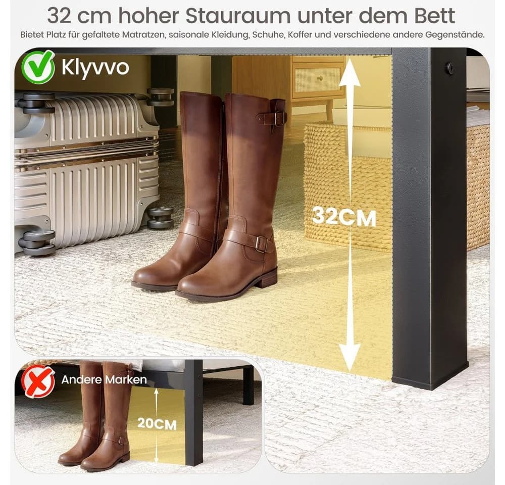 Klyvvo Metallbett 90x200 cm Schwarz mit Lattenrost und 32 cm Stauraum - Bild 4