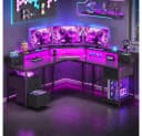Klyvvo Gaming Schreibtisch L-Form Schwarz mit LED & Schubladen Bild 1