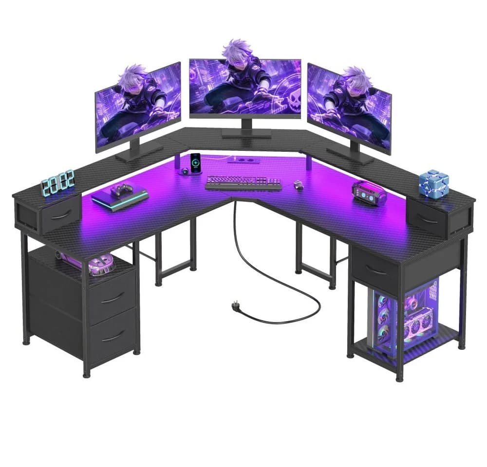 Klyvvo Gaming Schreibtisch L-Form Schwarz mit LED & Schubladen - Bild 2