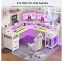 Klyvvo Gaming Schreibtisch L-Form Weiß mit LED & Schubladen Bild 4
