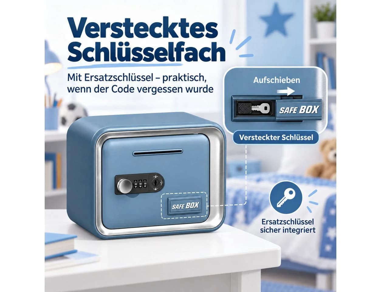 ibettertec Spardose mit Zahlenschloss & Schlüssel, 5L Sparbox Blau - Bild 3