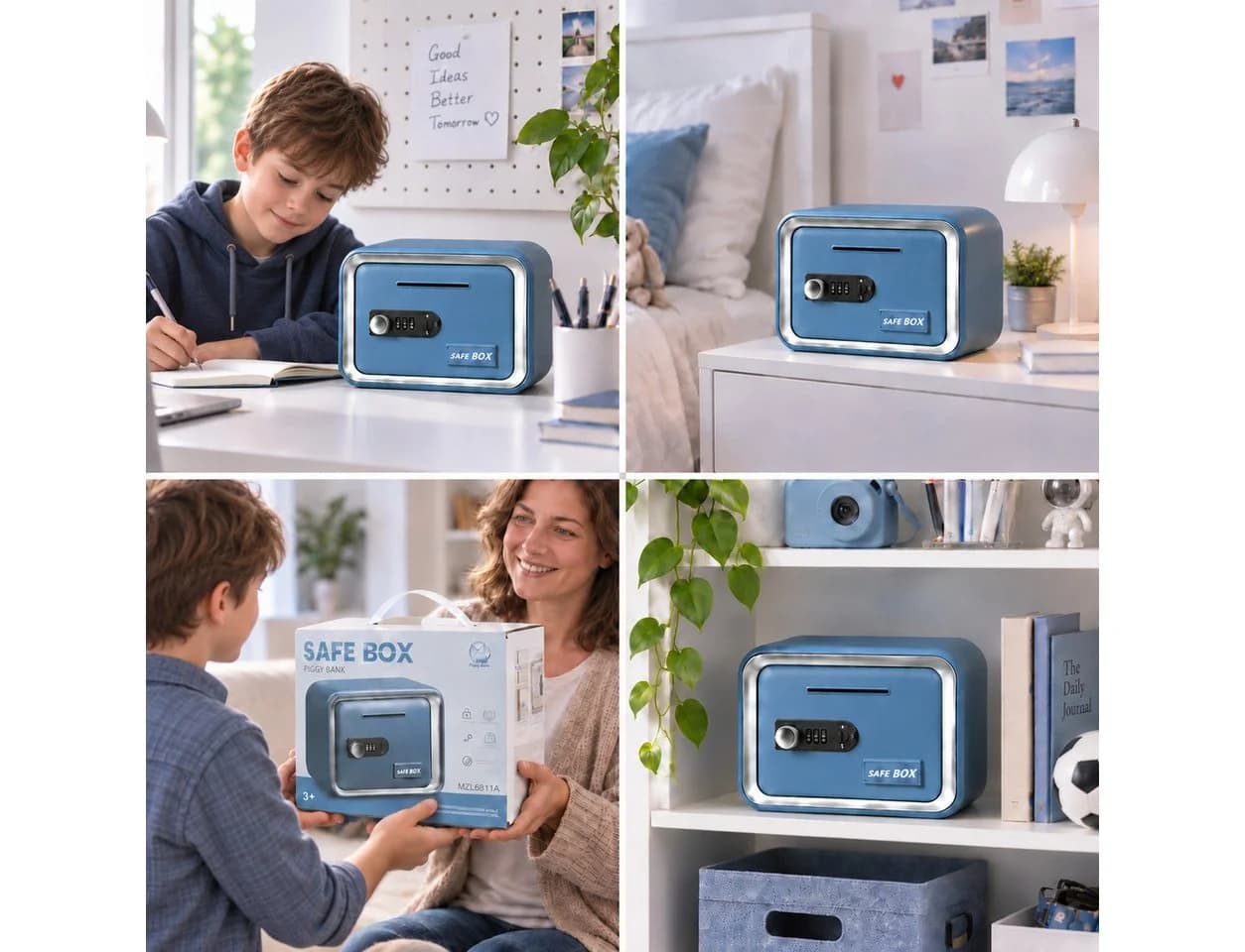 ibettertec Spardose mit Zahlenschloss & Schlüssel, 5L Sparbox Blau - Bild 5