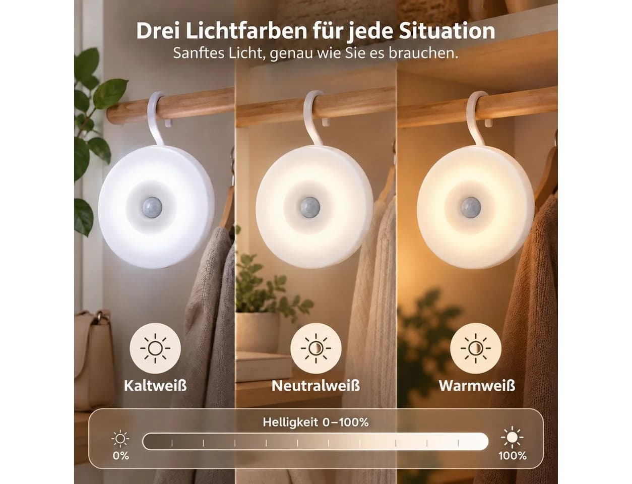 Fyrove LED Nachtlicht mit Bewegungsmelder, 3CCT & USB-C Aufladung, Weiß - Bild 3