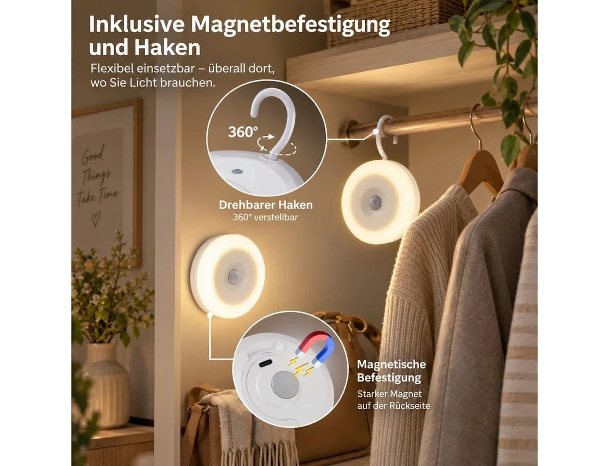 Fyrove LED Nachtlicht mit Bewegungsmelder, 3CCT & USB-C Aufladung, Weiß - Bild 4