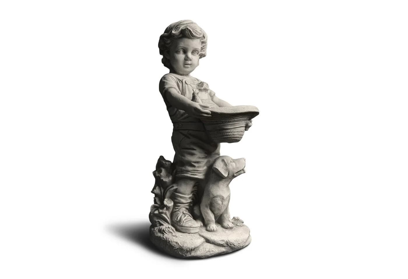 gartendekoparadies.de Gartenfigur Junge mit bepflanzbarem Hut Grau Steinfigur