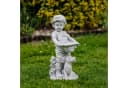 gartendekoparadies.de Gartenfigur Junge mit bepflanzbarem Hut Grau Steinfigur Bild 2