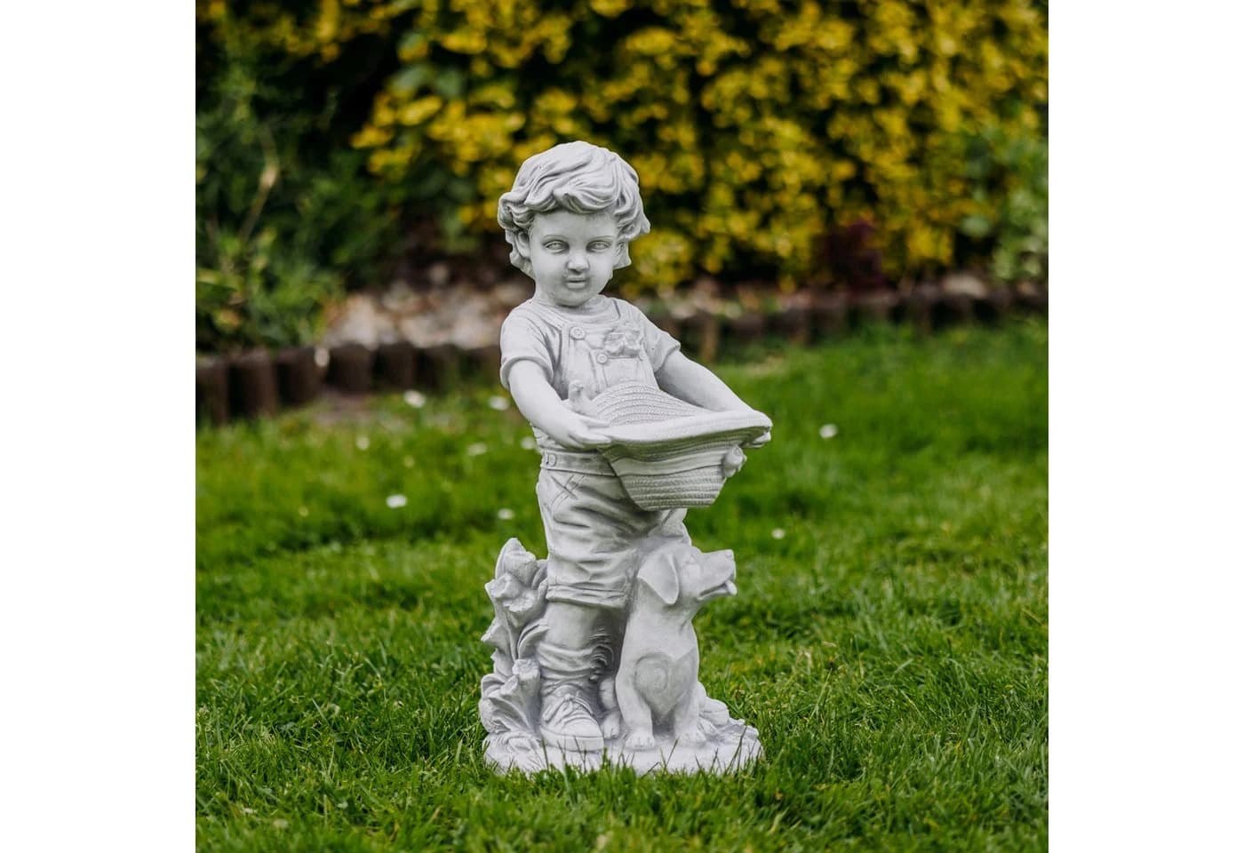 gartendekoparadies.de Gartenfigur Junge mit bepflanzbarem Hut Grau Steinfigur - Bild 2