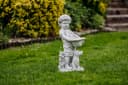 gartendekoparadies.de Gartenfigur Junge mit bepflanzbarem Hut Grau Steinfigur Bild 4