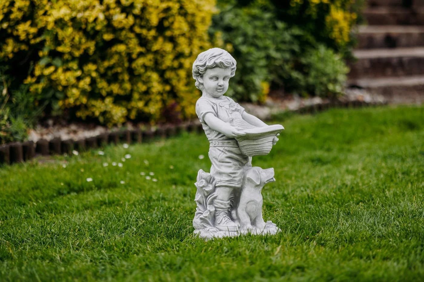 gartendekoparadies.de Gartenfigur Junge mit bepflanzbarem Hut Grau Steinfigur - Bild 4