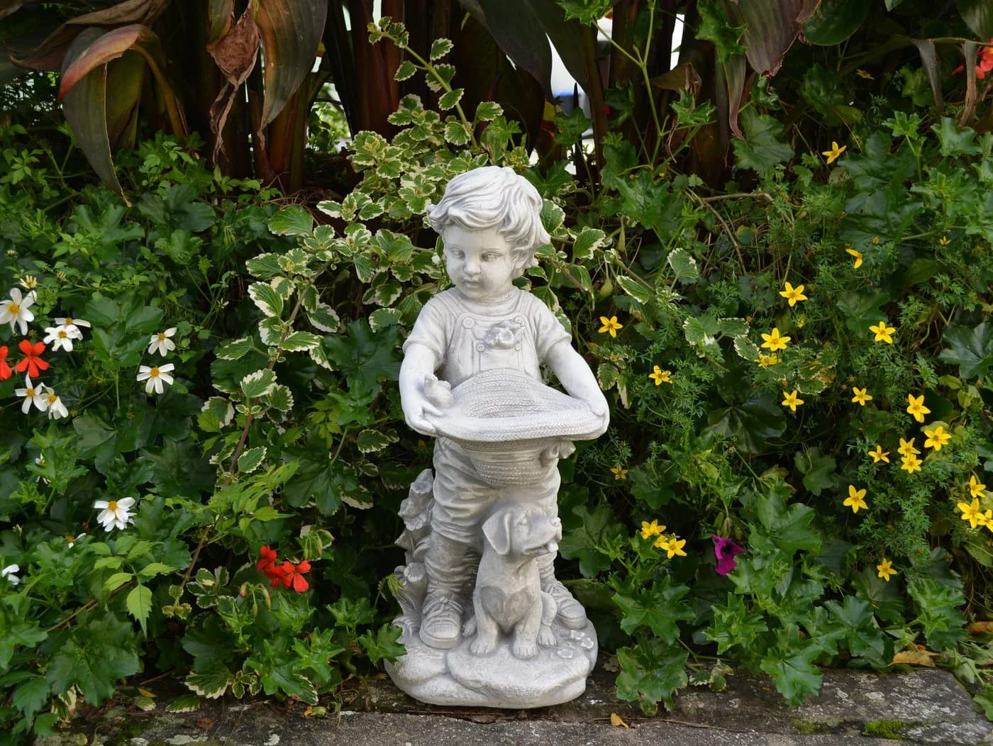 gartendekoparadies.de Gartenfigur Junge mit bepflanzbarem Hut Grau Steinfigur - Bild 5