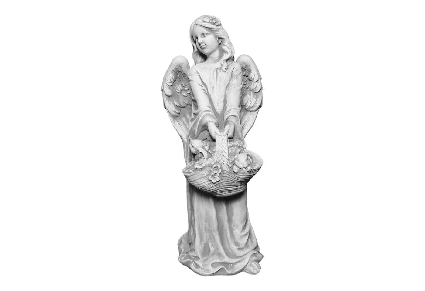 gartendekoparadies.de Gartenfigur Entzückender Engel mit Blumenkorb, Steinfigur 63 cm, 28 kg, Frostsicher