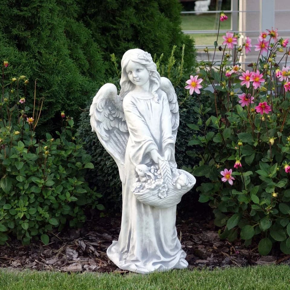 gartendekoparadies.de Gartenfigur Entzückender Engel mit Blumenkorb, Steinfigur 63 cm, 28 kg, Frostsicher - Bild 2