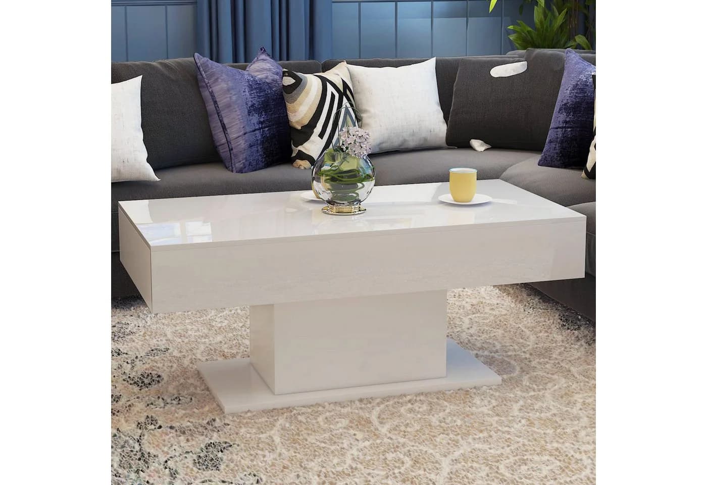 radelldar Couchtisch Wohnzimmertisch Hochglanz 110x55x50cm,USB - Bild 3