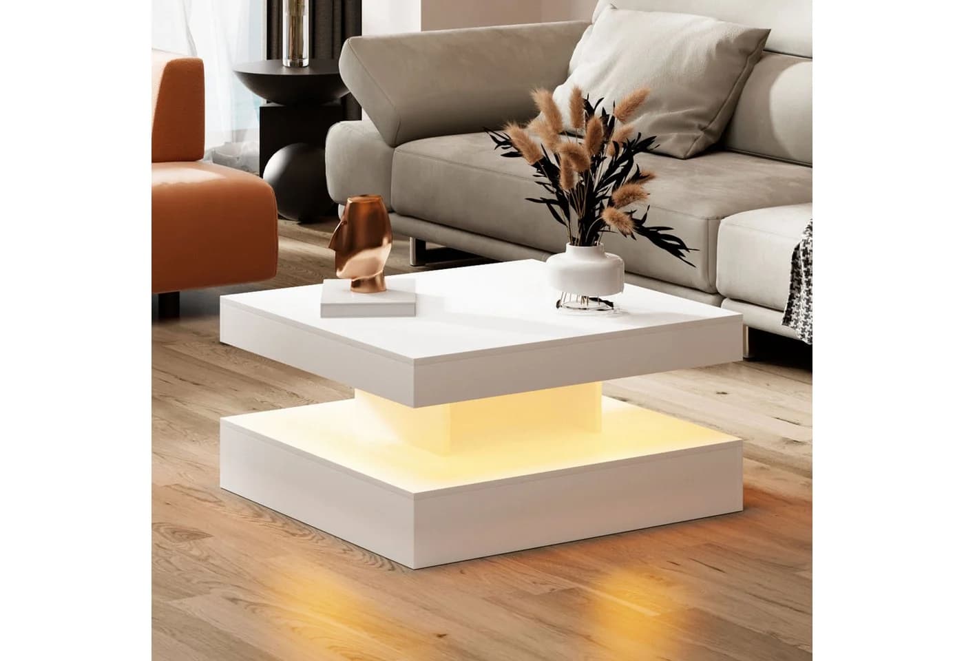 radelldar Couchtisch Wohnzimmertisch Weiß Hautähnliche Textur USB-Beleuchtung - Bild 4
