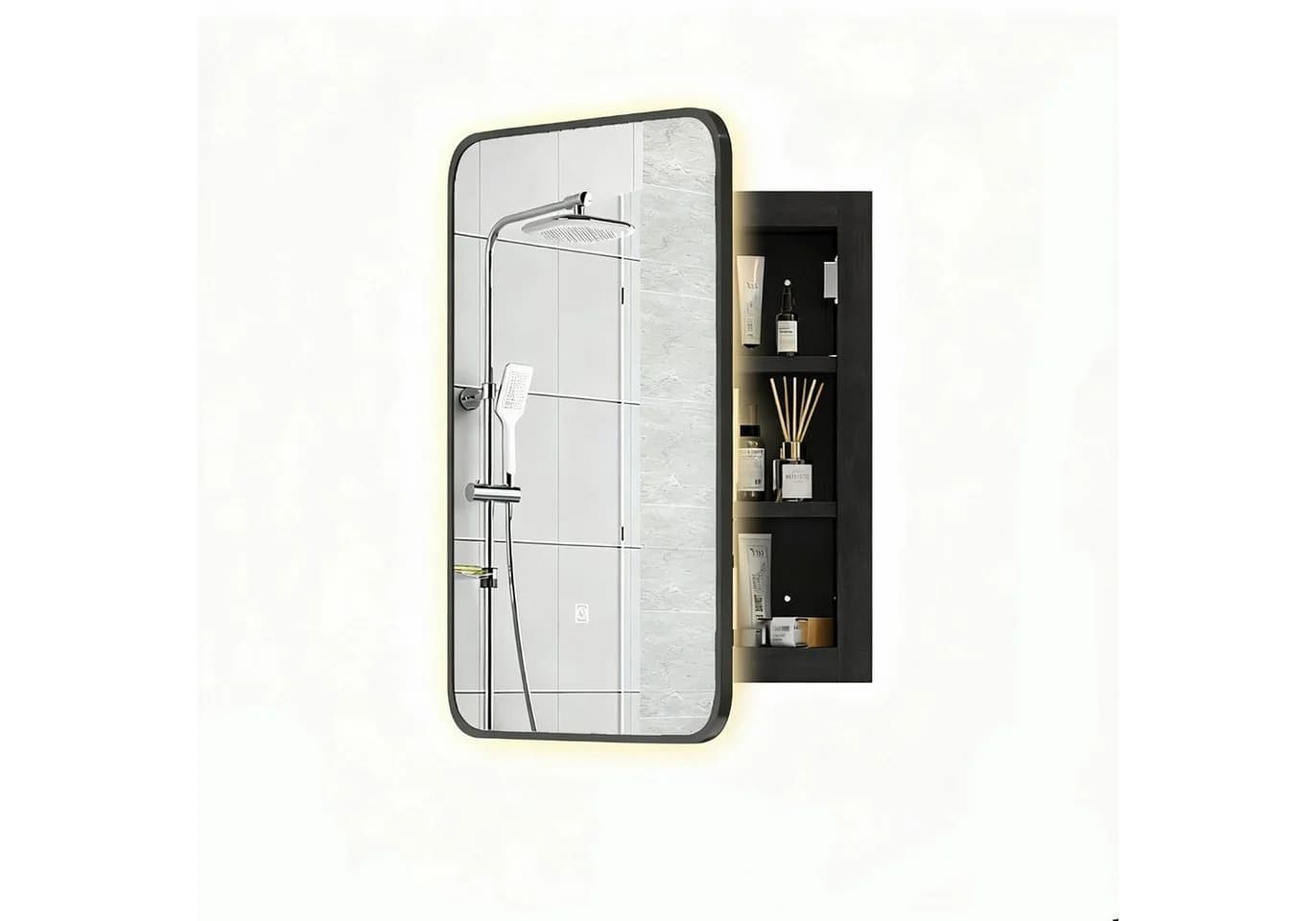 radelldar Badezimmerspiegelschrank Badschrank mit Beleuchtung 42/51cm mit 3 Ablage - Bild 2