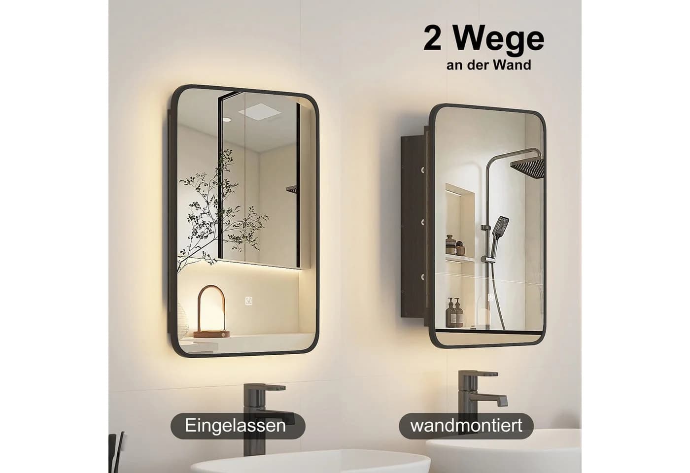 radelldar Badezimmerspiegelschrank Badschrank mit Beleuchtung 42/51cm mit 3 Ablage - Bild 3