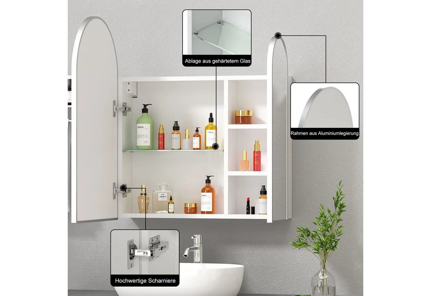 radelldar Badezimmerspiegelschrank Bogen 61x12x70 cm Silbrig - Bild 5
