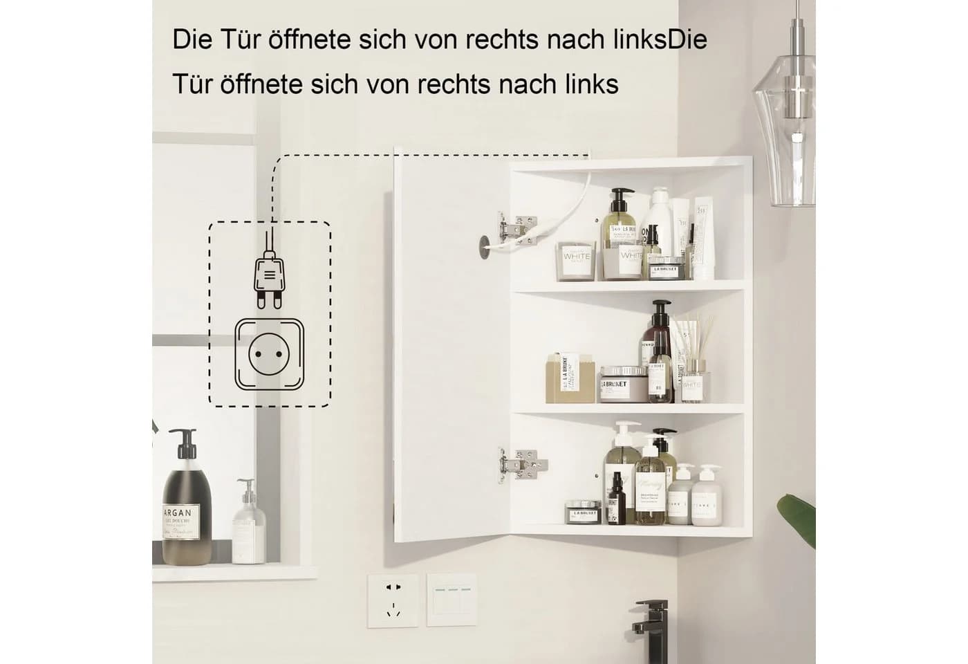 radelldar Eckschrank mit LED-Beleuchtung & HD-Spiegel – 3 Stauraumfächer - Bild 3
