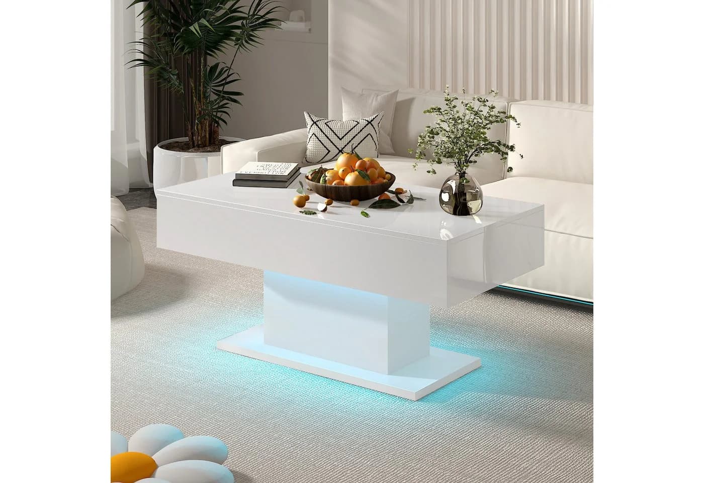 radelldar Couchtisch Wohnzimmertisch Hochglanz 110x55x50cm USB - Bild 3