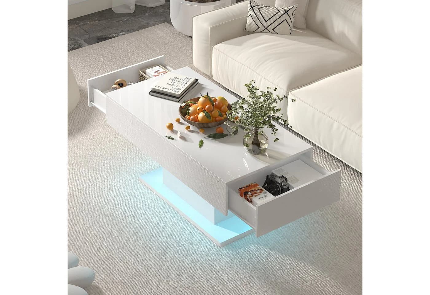 radelldar Couchtisch Wohnzimmertisch Hochglanz 110x55x50cm USB - Bild 4