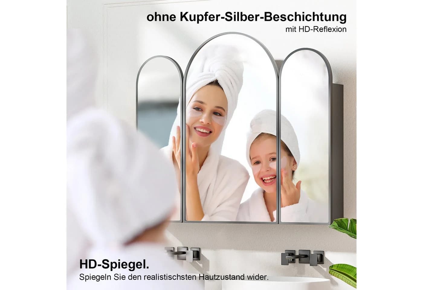 radelldar Badezimmerspiegelschwarz 3-türig Schwarz HD-Spiegel - Bild 5