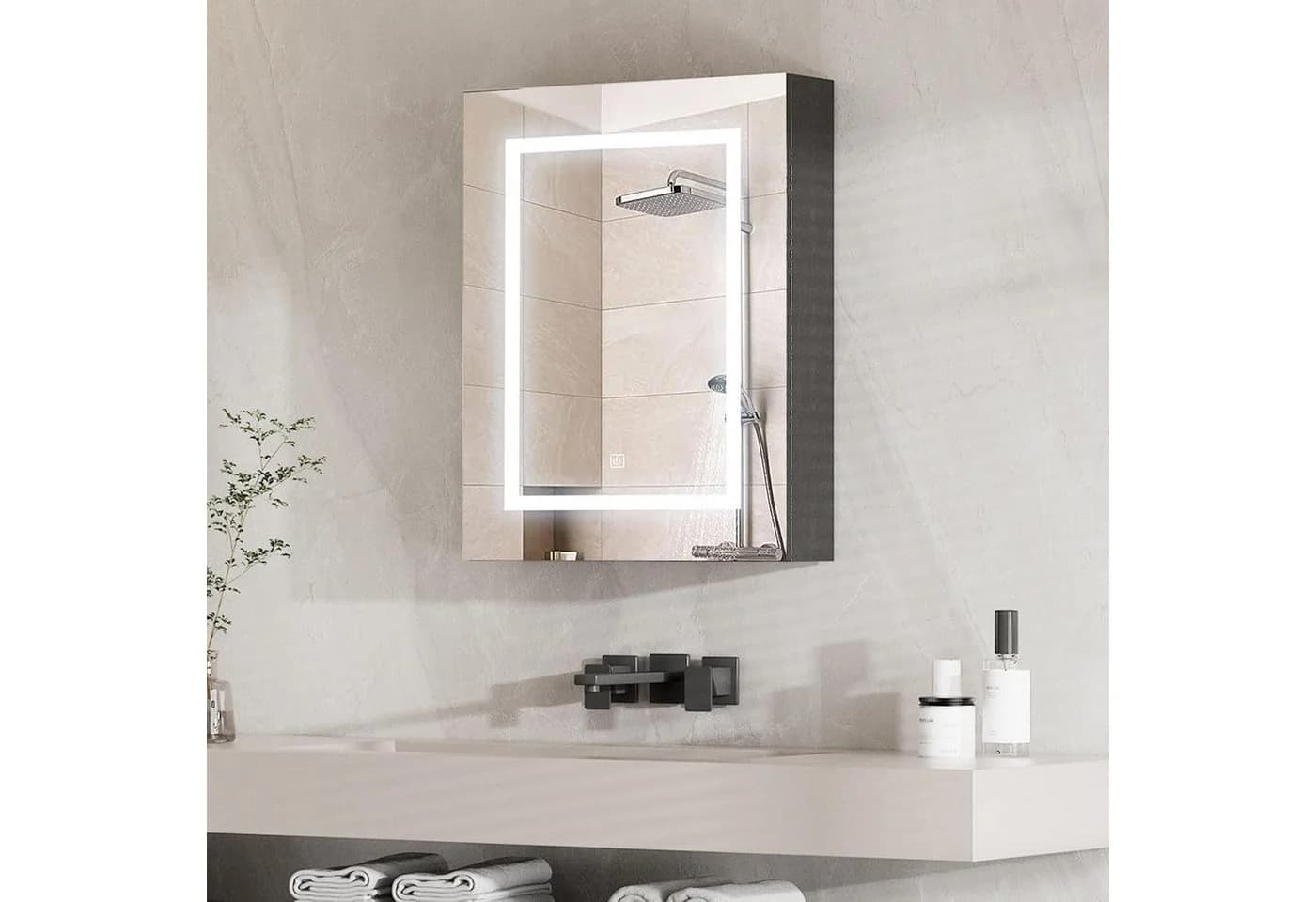 radelldar Badezimmerspiegelschrank mit Beleuchtung und Ablage, Badschrank hängend Badmöbel - Bild 3