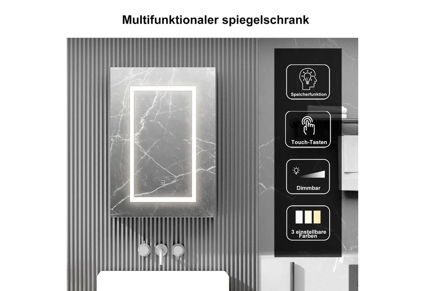 radelldar Badezimmerspiegelschrank mit Beleuchtung und Ablage, Badschrank hängend Badmöbel - Bild 4