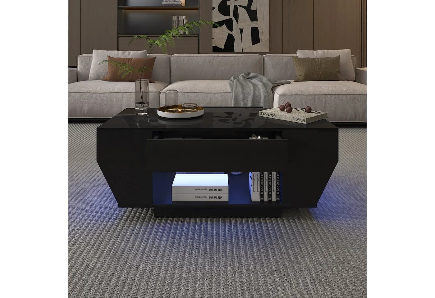 radelldar Couchtisch Boot-Form Weiß/Schwarz mit LED-Beleuchtung & 2 Schubladen - Bild 3
