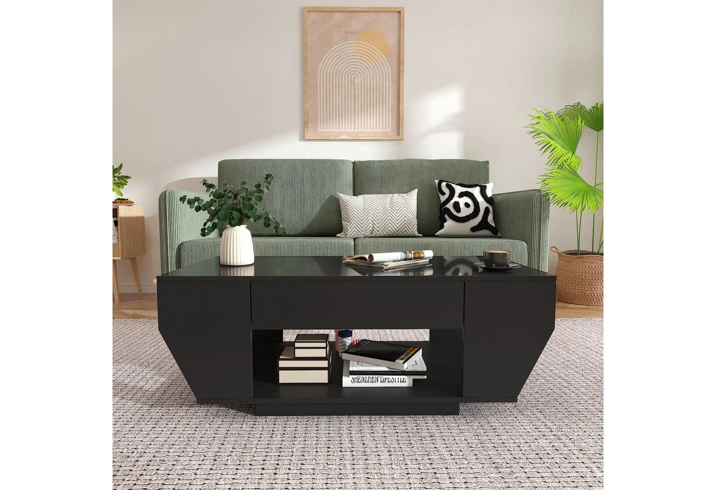 radelldar Couchtisch Boot-Form Weiß/Schwarz mit LED-Beleuchtung & 2 Schubladen - Bild 4