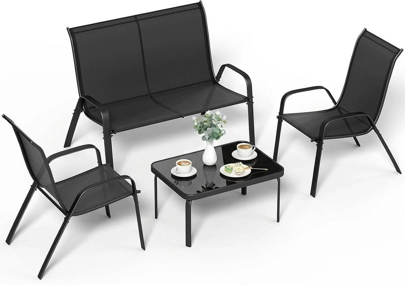 TLGREEN Gartenlounge-Set 4-teilig Schwarz Stahl Textilene - Bild 2