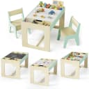 TLGREEN Kindertisch mit 2 Stühlen, Blau/Weiß, mit wendbarer Tafel Bild 2