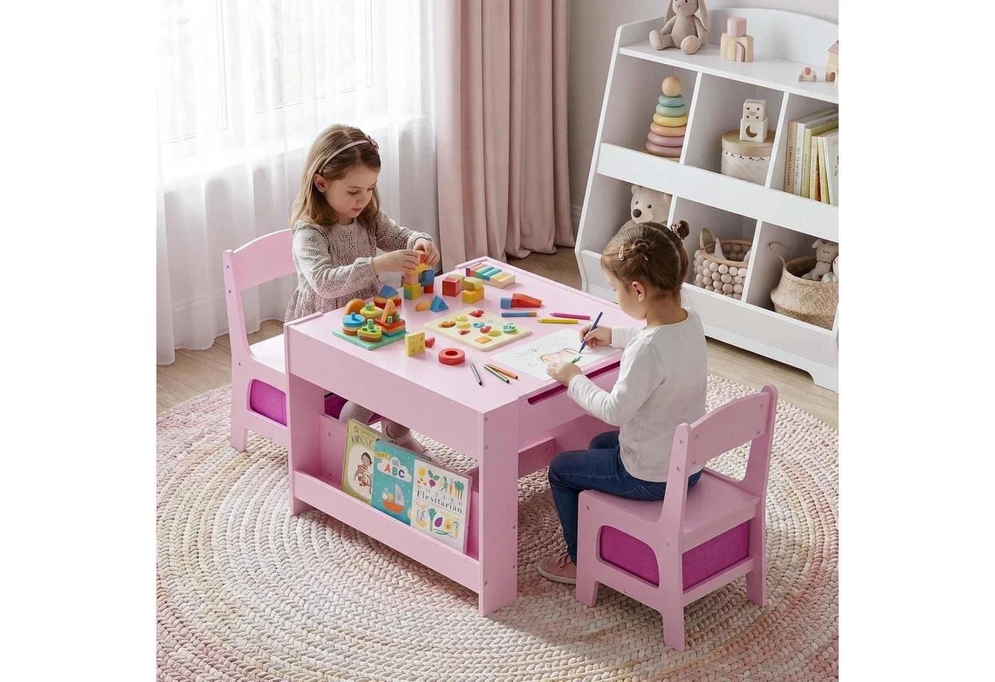 TLGREEN Kindersitzgruppe 3-in-1 Multifunktional Rosa mit Whiteboard