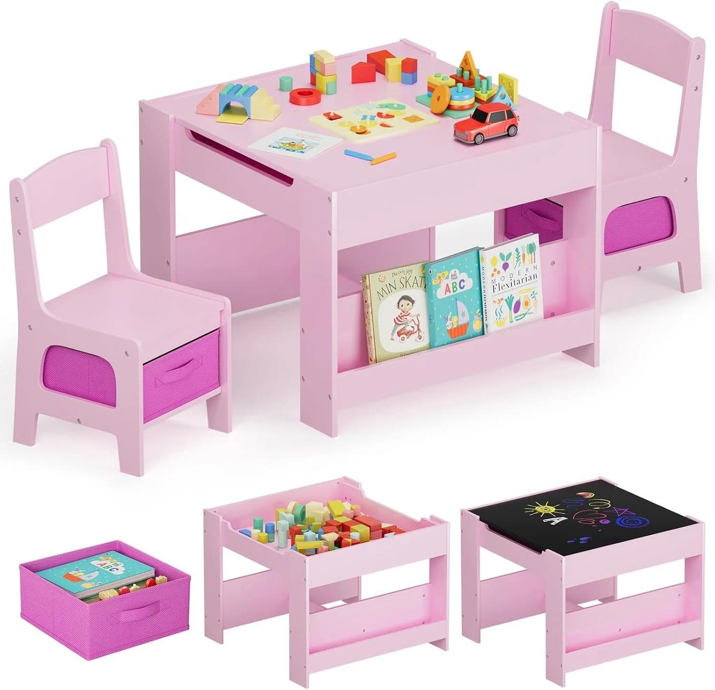 TLGREEN Kindersitzgruppe 3-in-1 Multifunktional Rosa mit Whiteboard - Bild 2