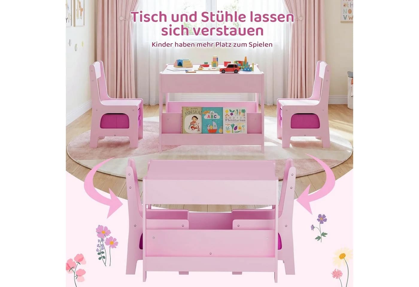 TLGREEN Kindersitzgruppe 3-in-1 Multifunktional Rosa mit Whiteboard - Bild 4