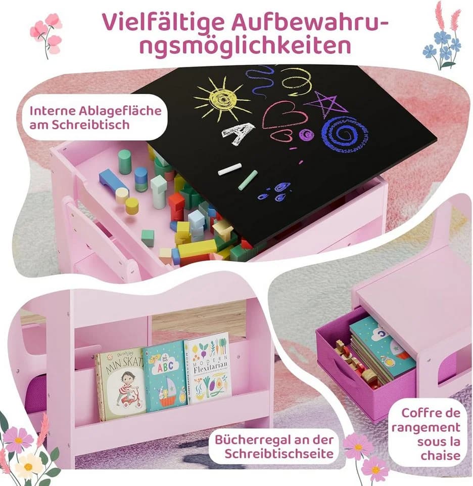 TLGREEN Kindersitzgruppe 3-in-1 Multifunktional Rosa mit Whiteboard - Bild 5