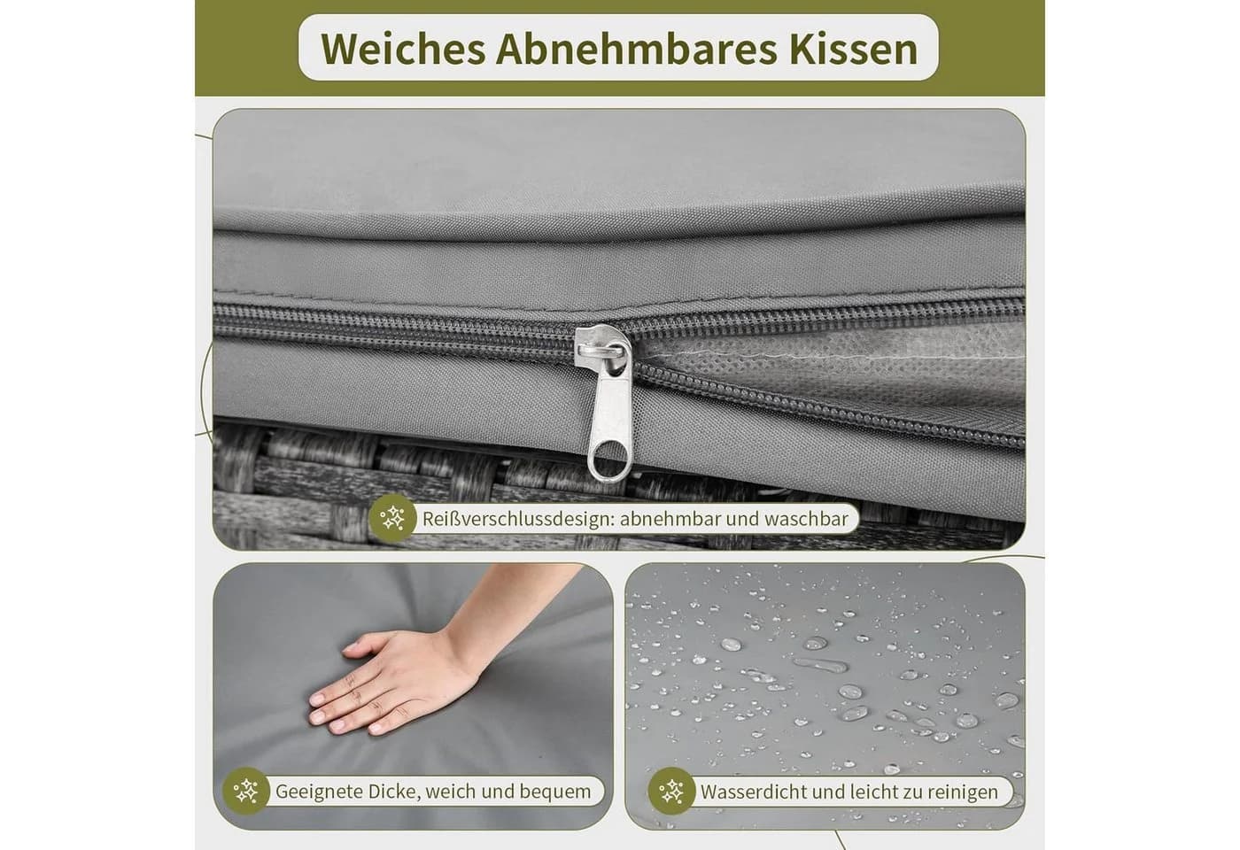 TLGREEN Gartenbank 2-Sitzer Grau PE-Rattan Metallrahmen - Bild 5
