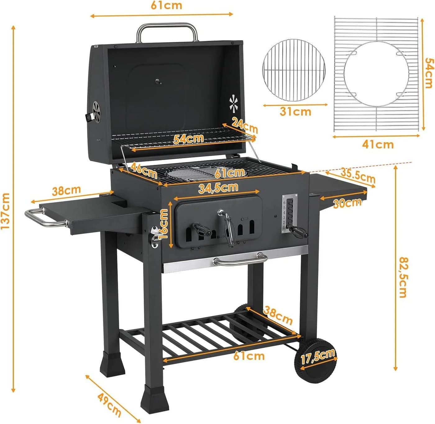 TLGREEN Holzkohlegrill XXL Grillwagen mit Deckel 3-Zonen Multifunktional - Bild 3