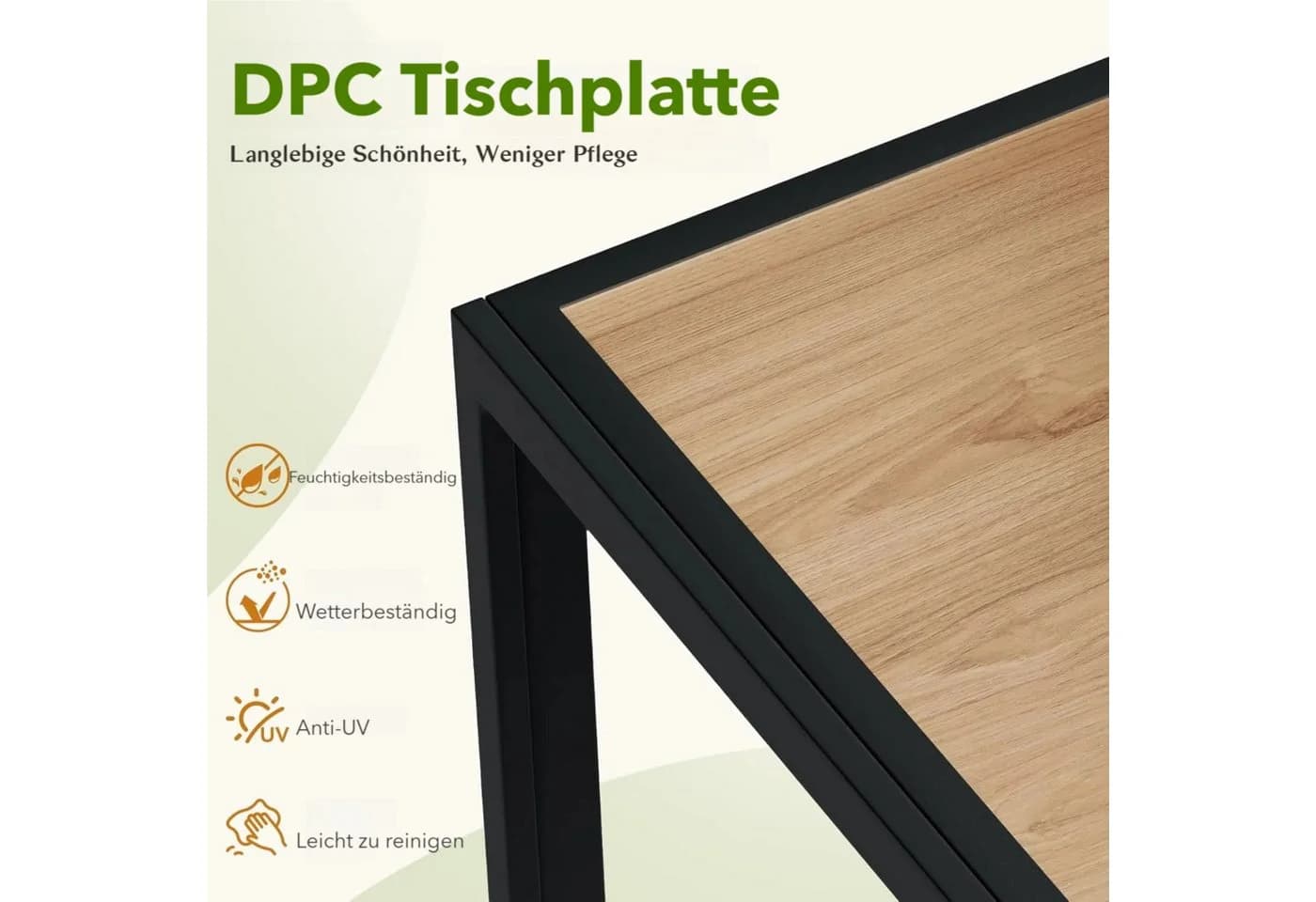 TLGREEN Gartentisch 75x75 Schwarz DPC Metallgestell - Bild 4