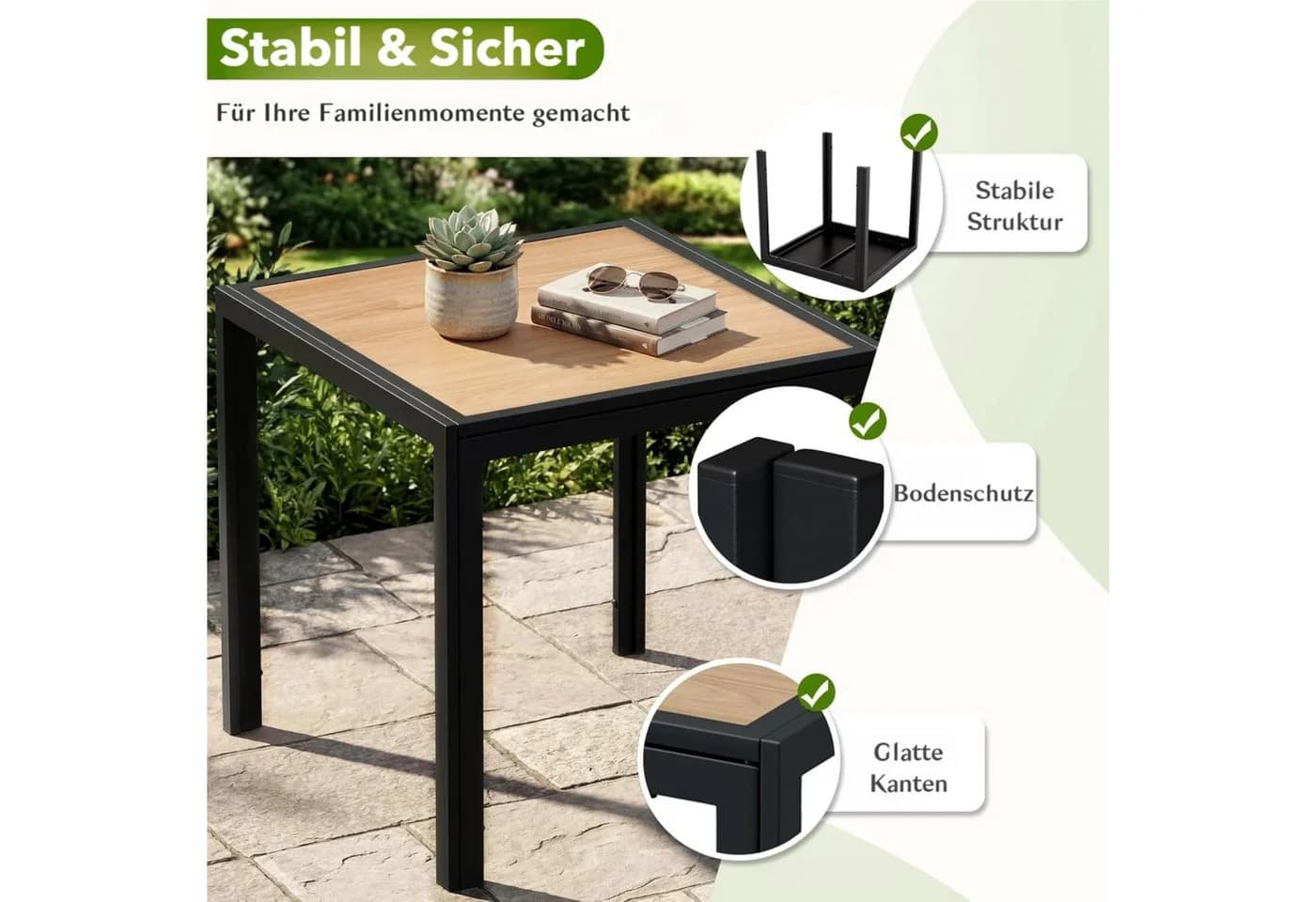 TLGREEN Gartentisch 75x75 Schwarz DPC Metallgestell - Bild 5
