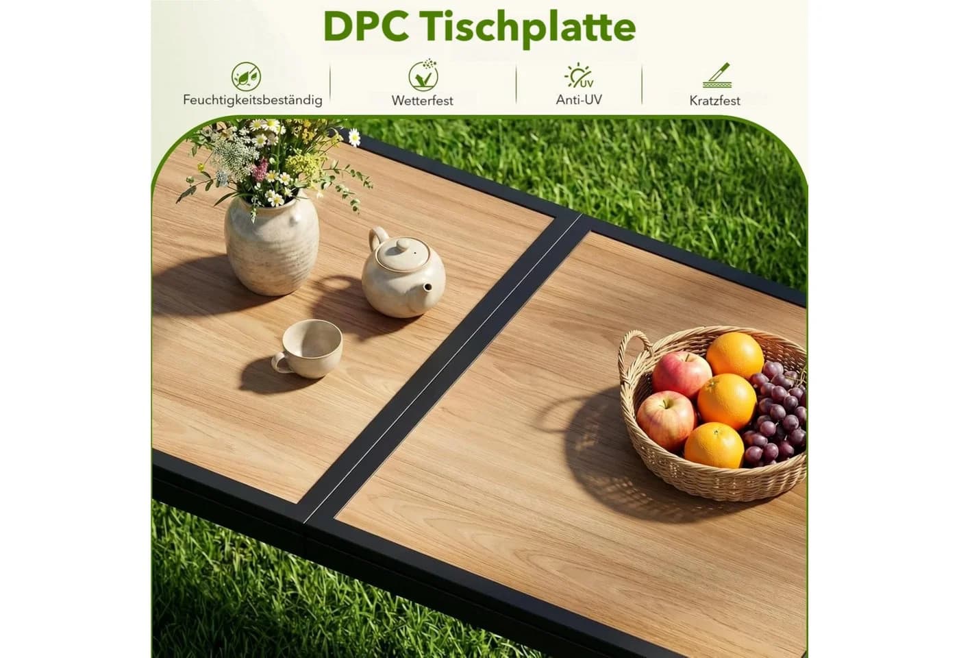 TLGREEN Gartentisch DPC Schwarz 150x80 cm - Bild 4