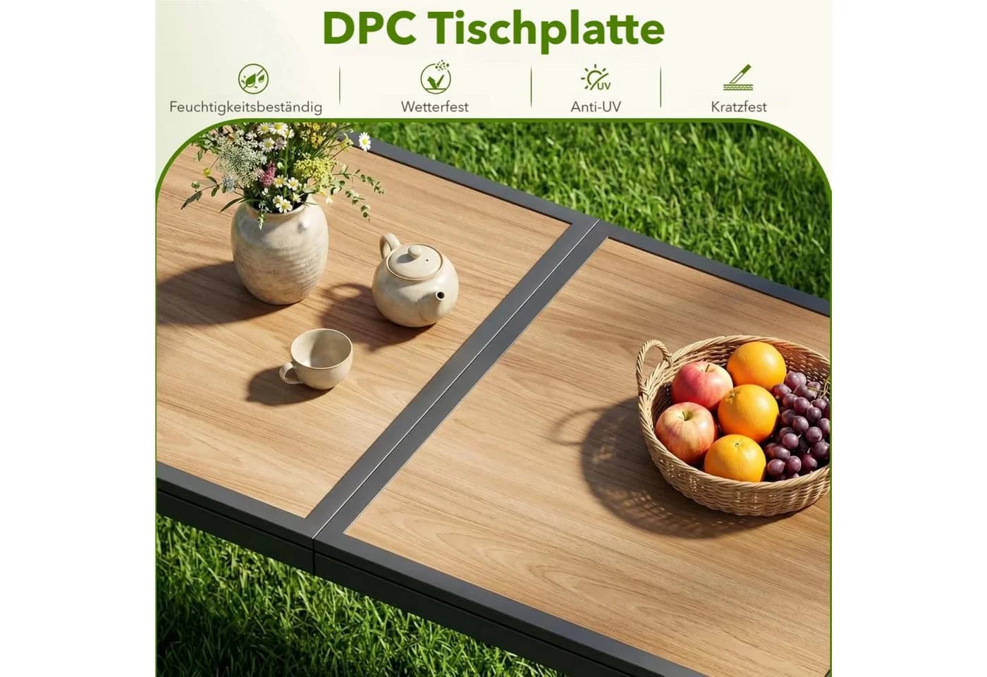 TLGREEN Gartentisch Grau DPC mit Metallgestell - Bild 4